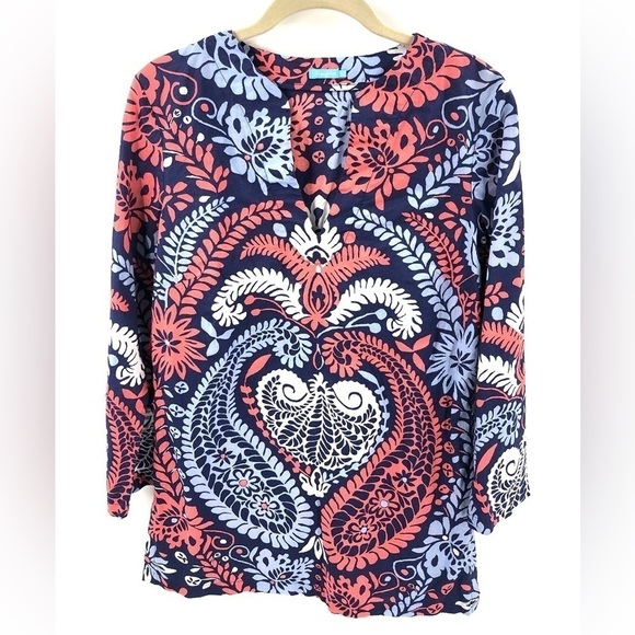 J. McLaughlin Paisley Tunic Top 100% Cotton Colorful Long Sleeve Size Small - Picture 1 of 8